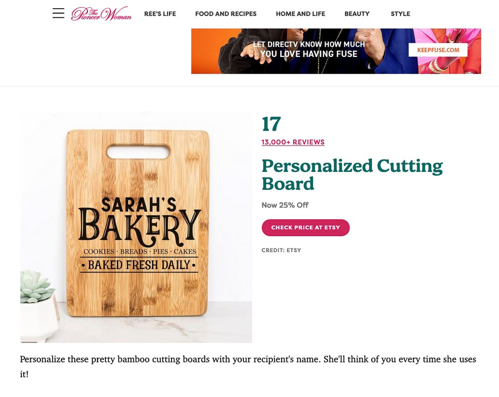 Our Personalized Cutting Board was featured on The Pioneer Woman