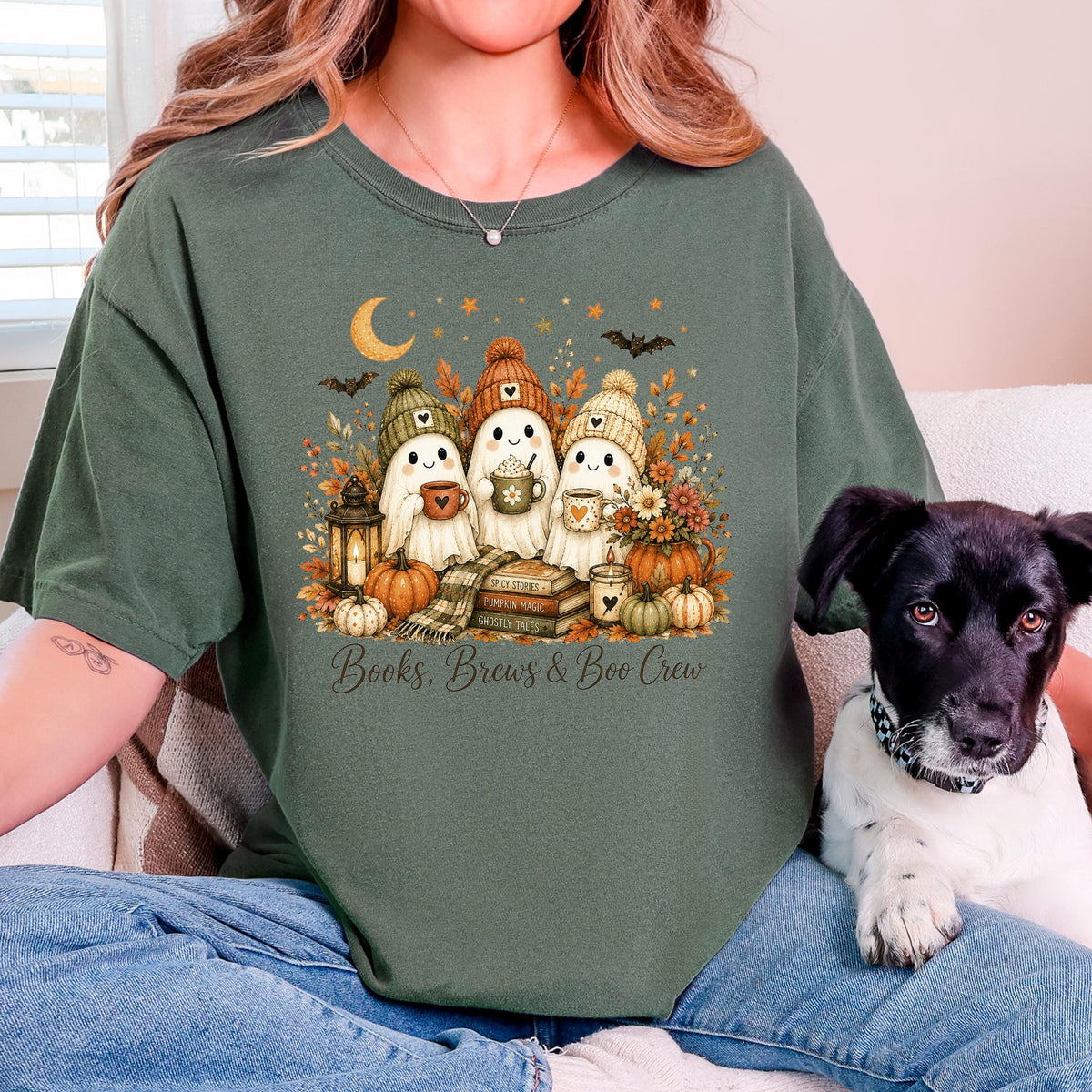 Bookish Fall Shirt, Spooky Coffee Book Lover Tee, Unisex Berry
