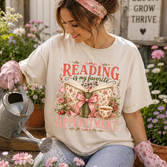 Book Lover Shirt, Reading Is My Favorite Appointment Tee, Ivory L