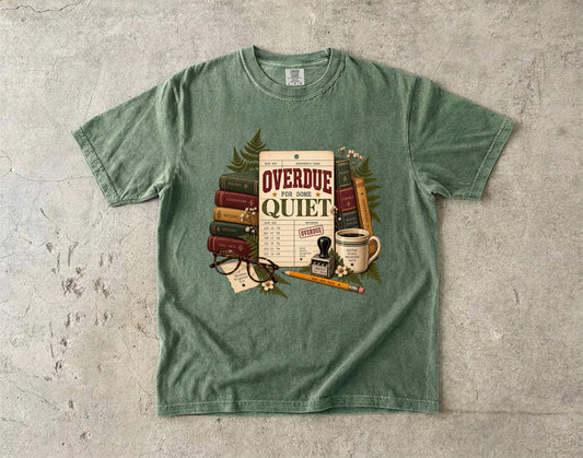Book Lover Shirt, Overdue For Quiet Vintage Library Card Tee Size