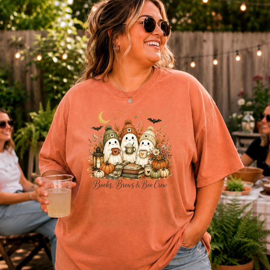 Bookish Fall Shirt, Spooky Coffee Book Lover Tee, Unisex Berry