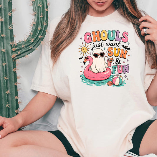 Summerween Shirt Ghouls Just Wanna Have Sun & Fun, Retro Spooky Beach Tee, Cute Halloween Vacation Top, Pastel Goth Summer Party Gift