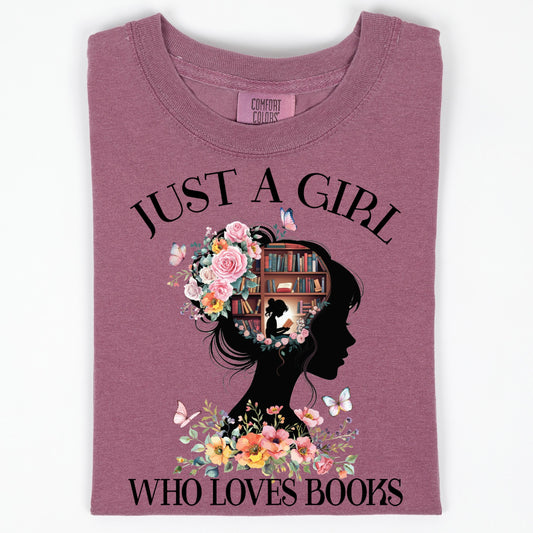 Book Lover Shirt, Floral Bookish Tee, Comfort Colors Washed Blue Unisex L