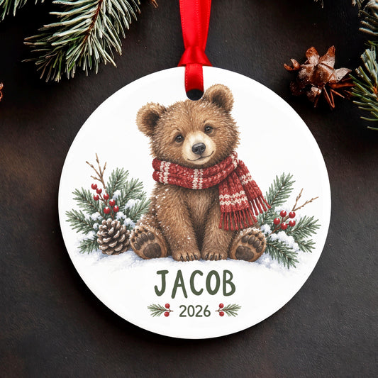 Personalized Bear Christmas Ornament, 2.75in Aluminum, Gift Boxed