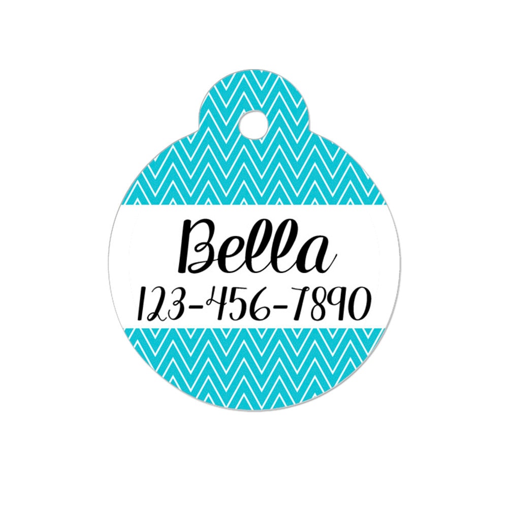 Personalized Cat ID Tag - Personalized Cat Name Tag - Custom Cat ID Tag - Chevron Name Tag - Cat ID Tag - Cat Collar Name Tag - Turquoise