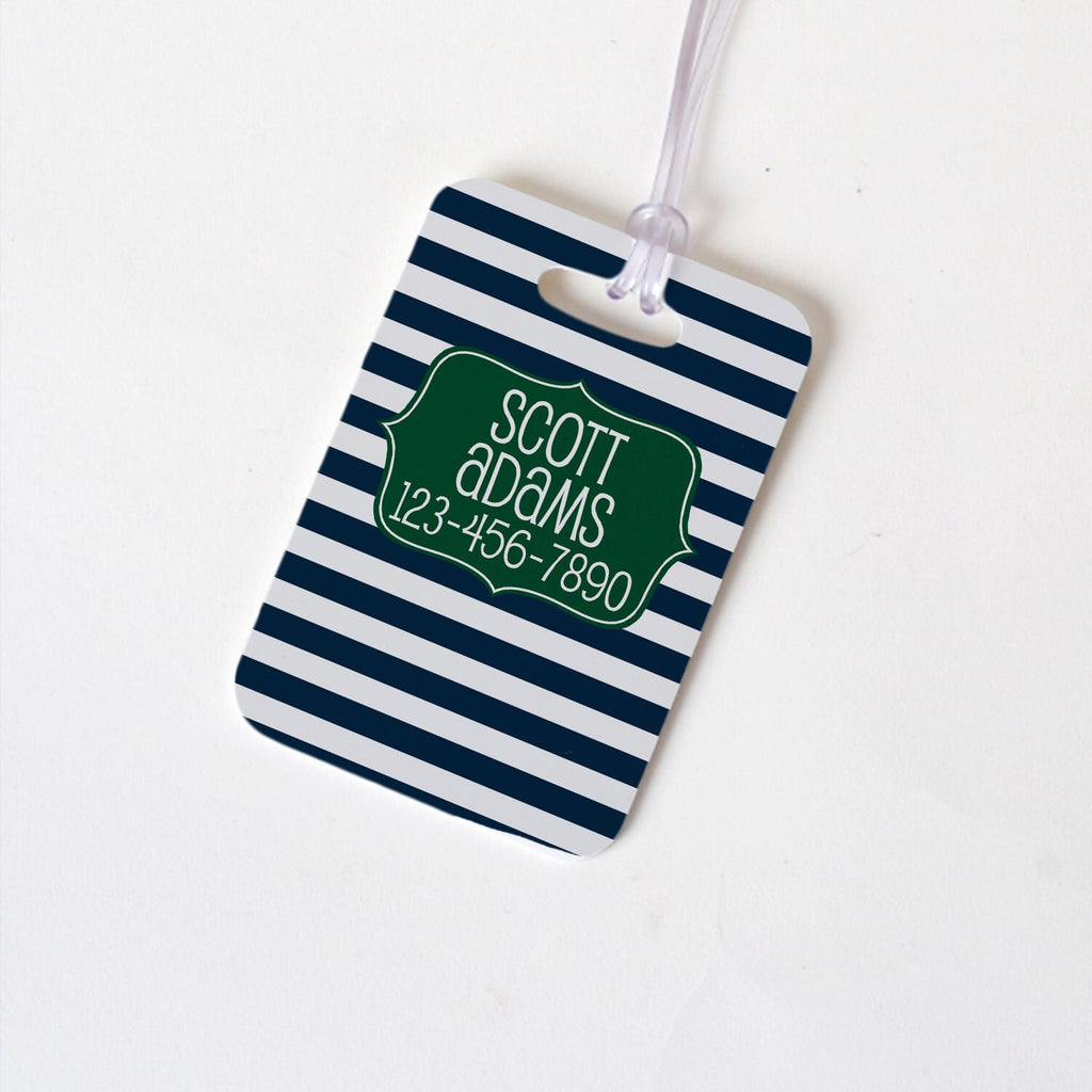 Custom Bag Tag - Backpack Name Tag - Personalized Back to School Green Navy