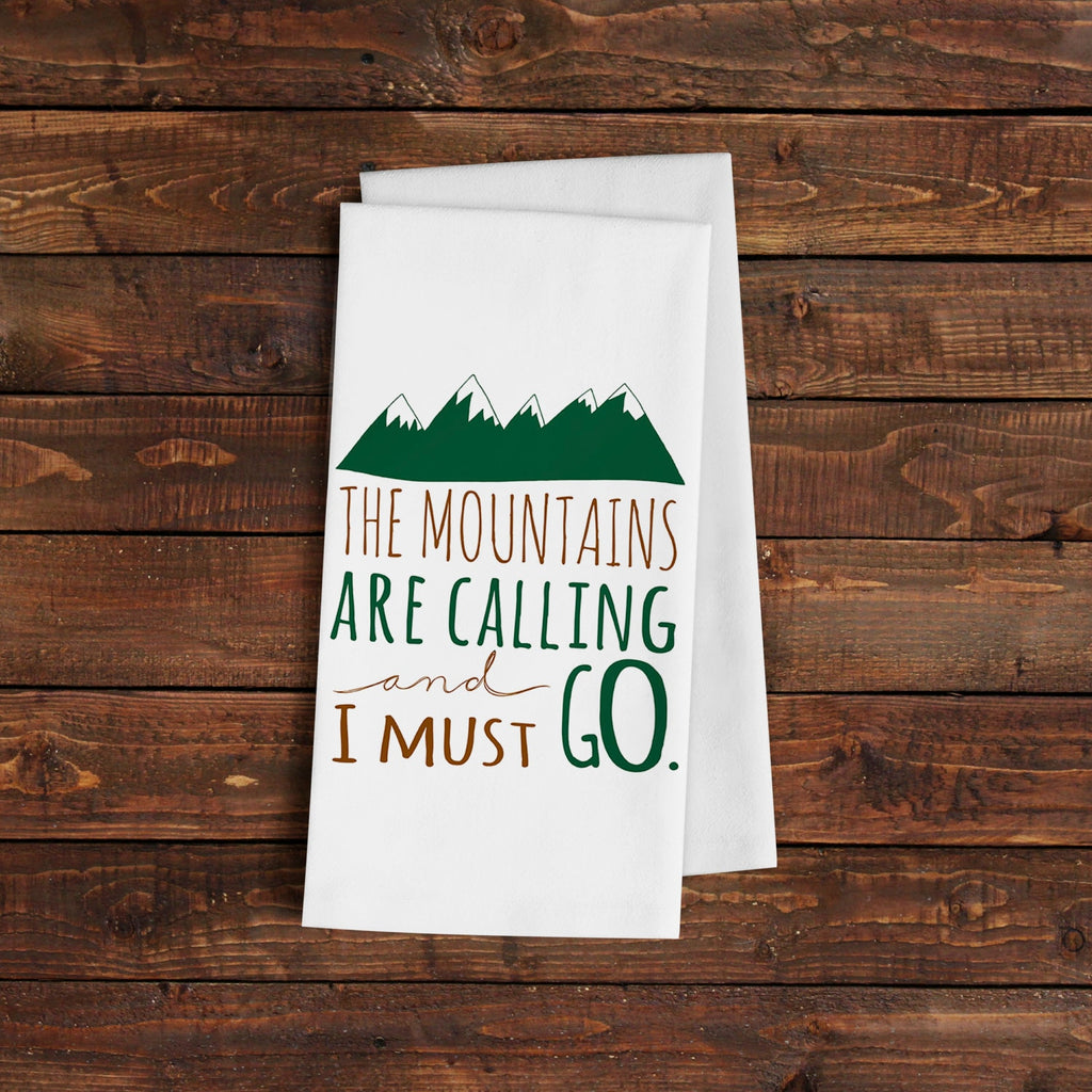 The Mountains are Calling & I Must Go Kitchen Towel - Lodge Cabin Decor Housewarming Hostess Gift