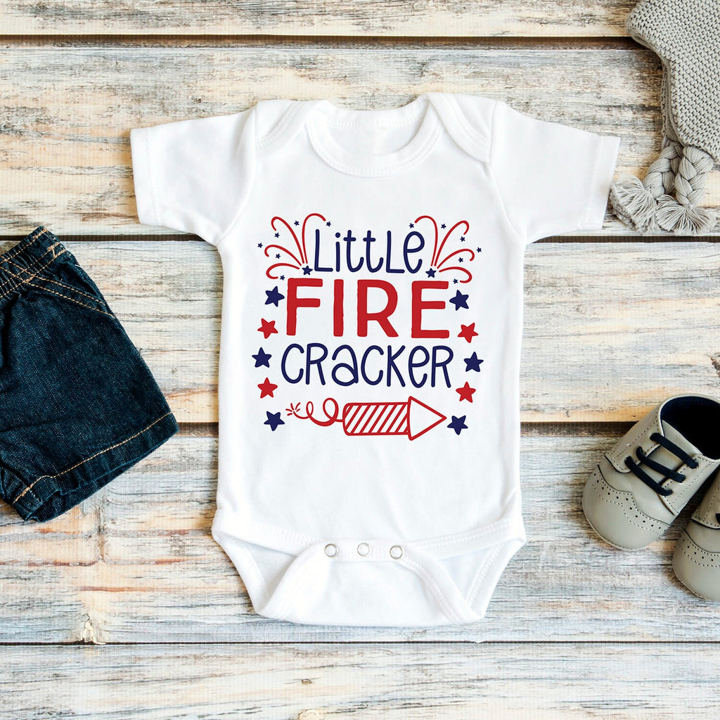 4th July Baby Outfit - Little Fire Cracker Red White & Blue Bodysuit