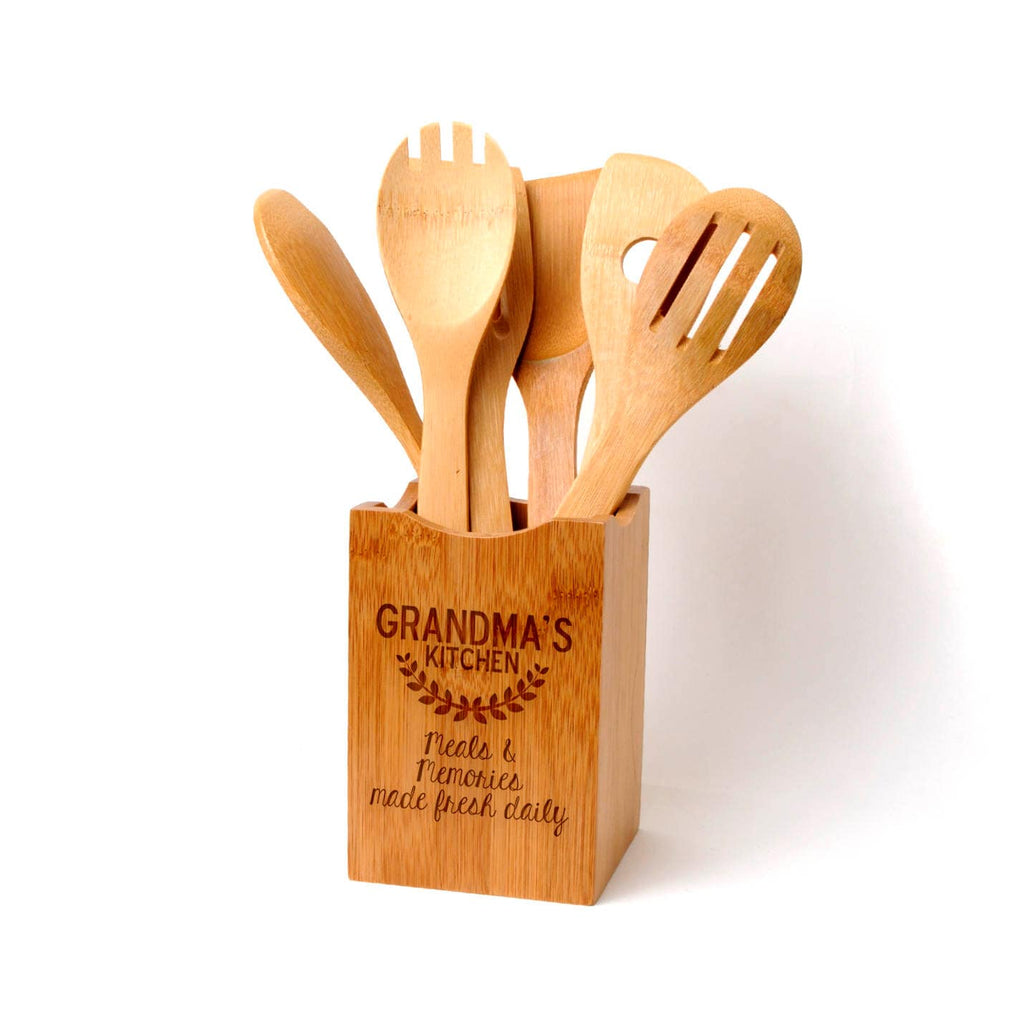 Bamboo Kitchen Utensil Holder - Personalized Gift for Grandma