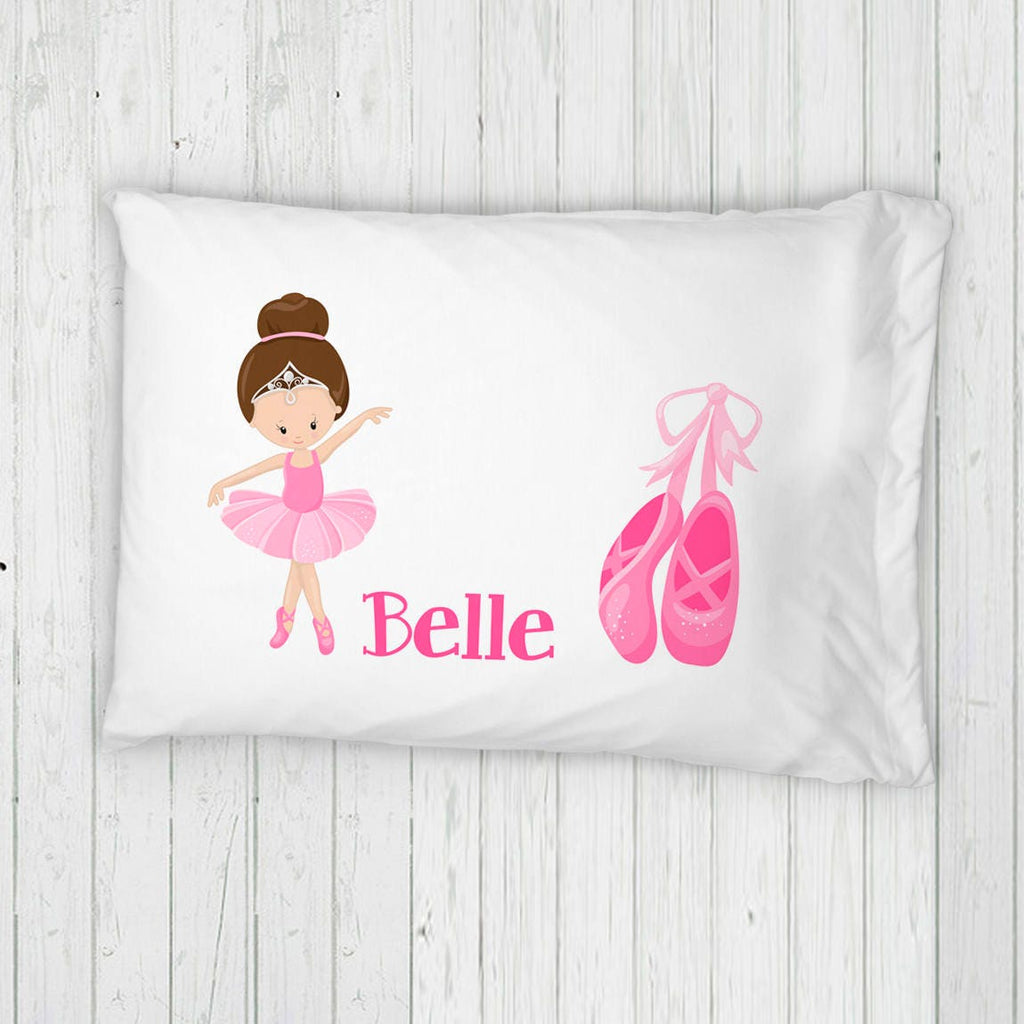 Personalized Ballerina Bed Pillowcase, Standard Twin Pillow with Pink Ballet Shoes and Girls Name, Pink Ballet Room Decor