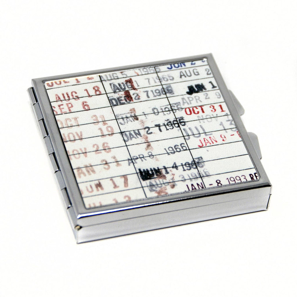 Library Card Pill Box - Gift For Readers, Teachers, Librarians - Square Pill Case Checkout Card Library Book Due Date