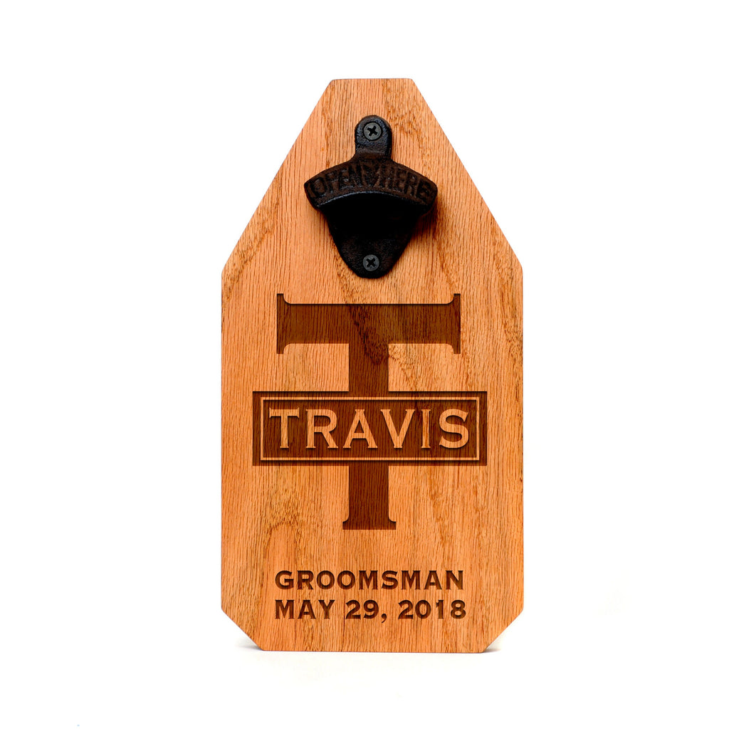 Personalized Groomsman Gift, thank you gifts for groomsmen, Custom Wood Beer Bottle Opener, pine oak walnut cast iron beer gift