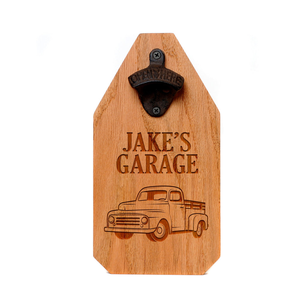 Personalized Garage Sign, wood garage sign, rustic garage sign, Custom Father's Day Gift for Grandpa Dad, Old Truck Beer Bottle Opener