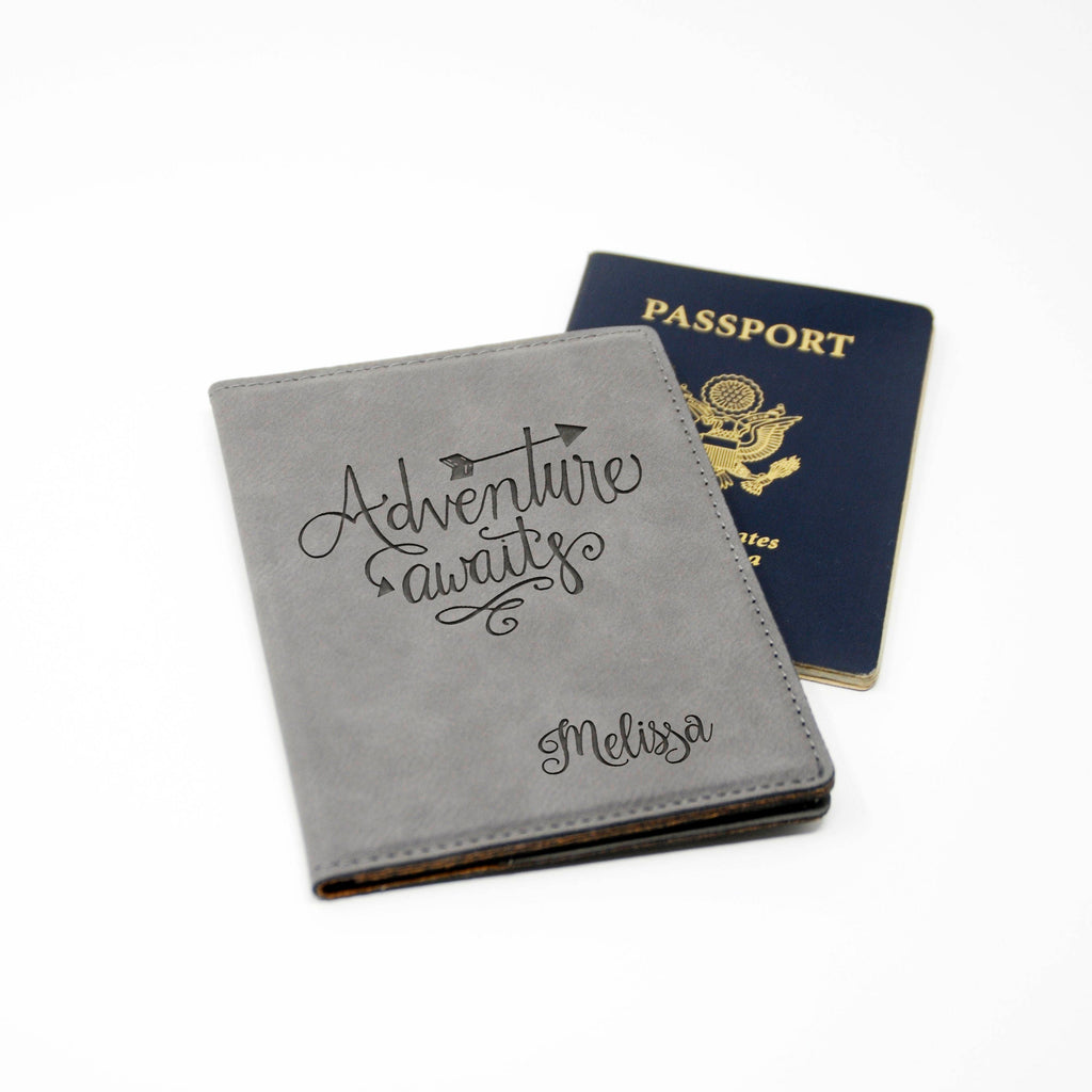 Passport Holders - Personalized Engraved Passport Cover - Adventure Awaits Custom Gift for Traveler