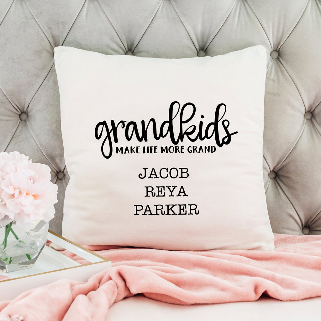 Personalized Pillow Cover - Grandkids Make Life Grand - Christmas Gift for Grandma - Throw Pillow Personalized with Grandchildrens Names