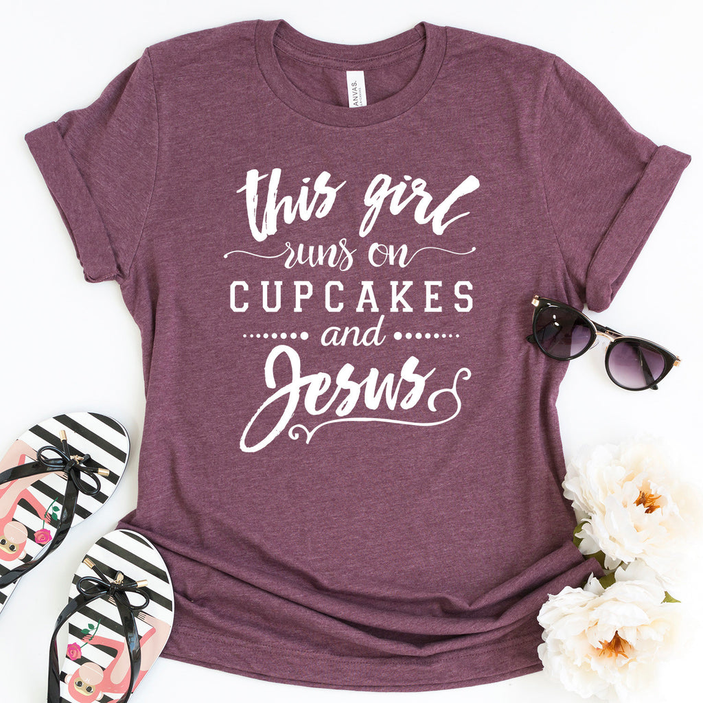 This Girl Runs on Cupcakes & Jesus Christian t-shirt
