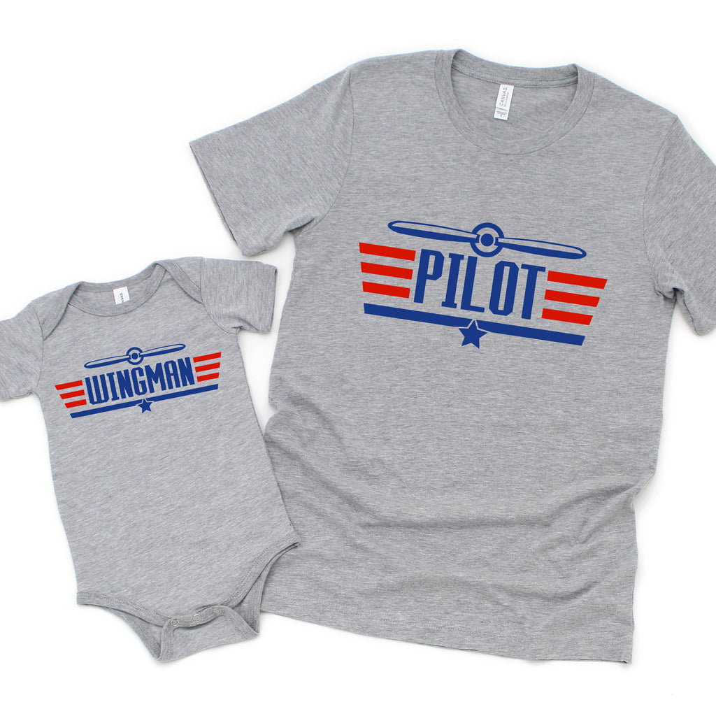 Matching Father's Day Shirts - Airplane Pilot Wingman - father's day gifts family flying son daughter kids toddler baby