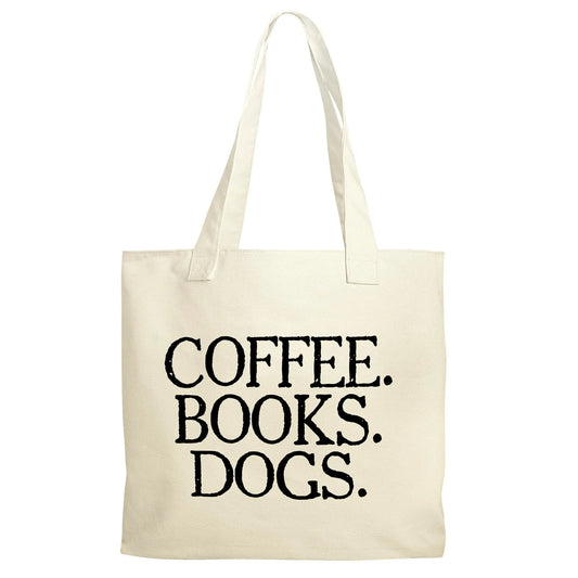 Grocery Bag - Coffee Books Dogs Canvas Tote Bag - Reusable Cotton Shopping Market Bag