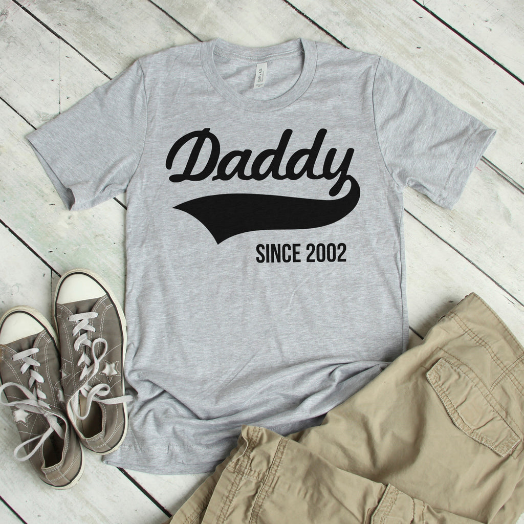 Gift for Dad - Black Tshirt Daddy Since Personalized Tee - New Dad Gift for Fathers