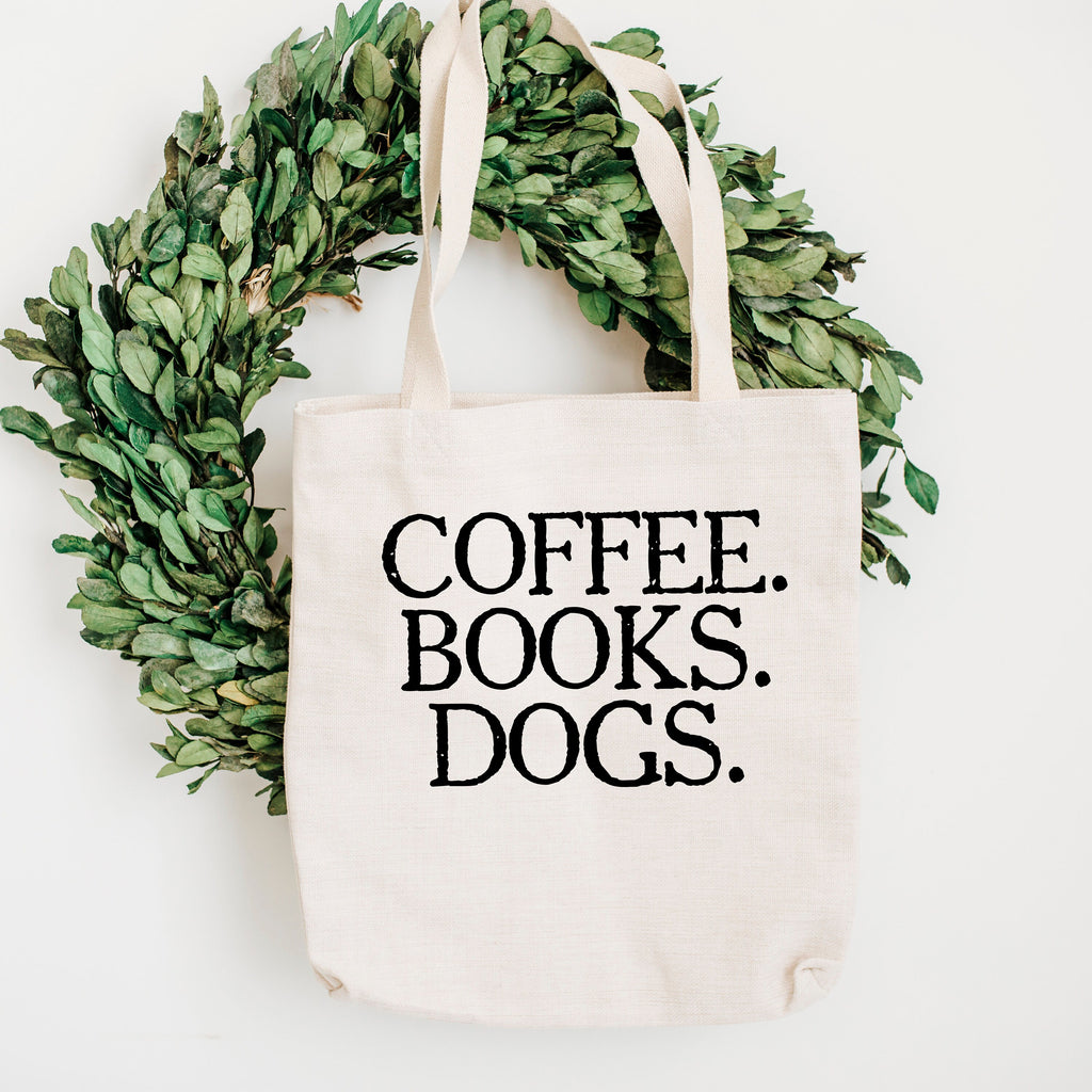 Grocery Bag - Coffee Books Dogs Canvas Tote Bag - Reusable Cotton Shopping Market Bag