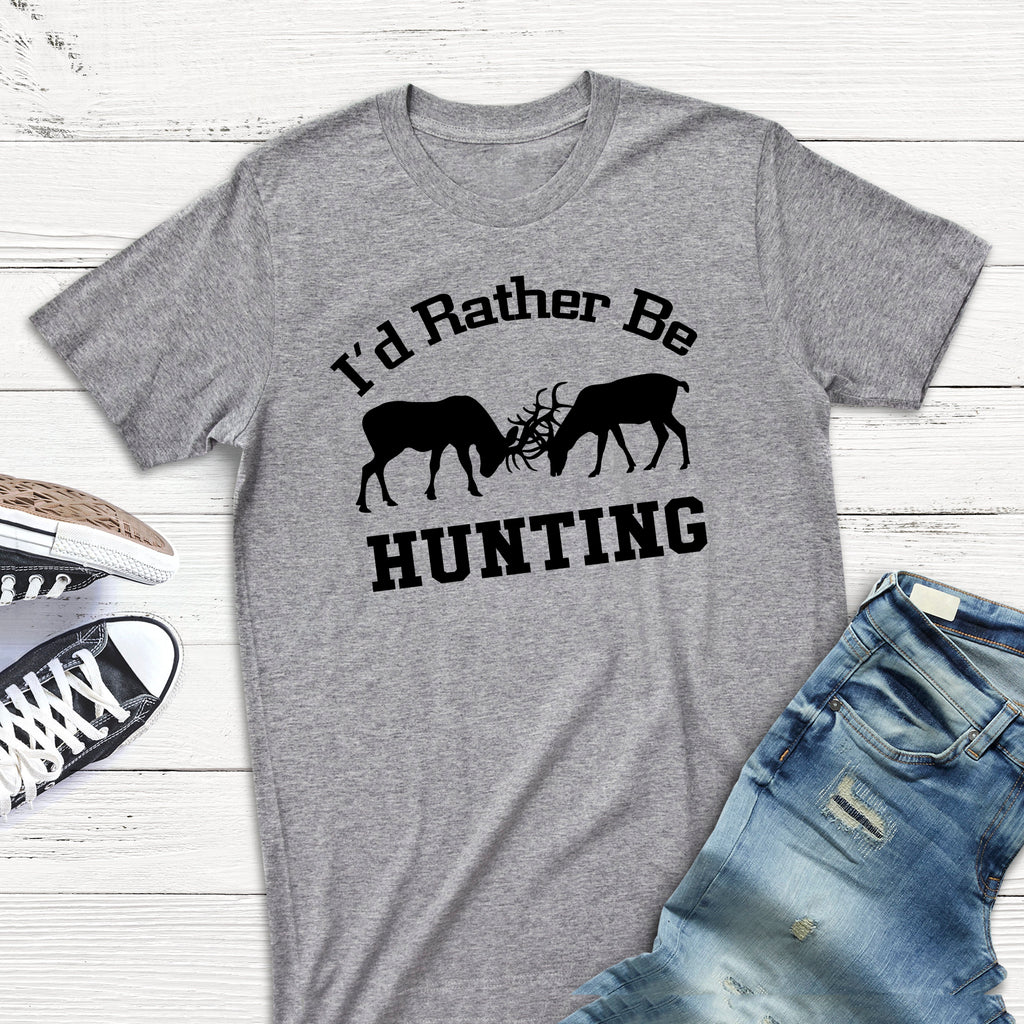 Hunting Gift for Men - I'd Rather Be Hunting Mens Tshirt - Gray Tshirt Hunter