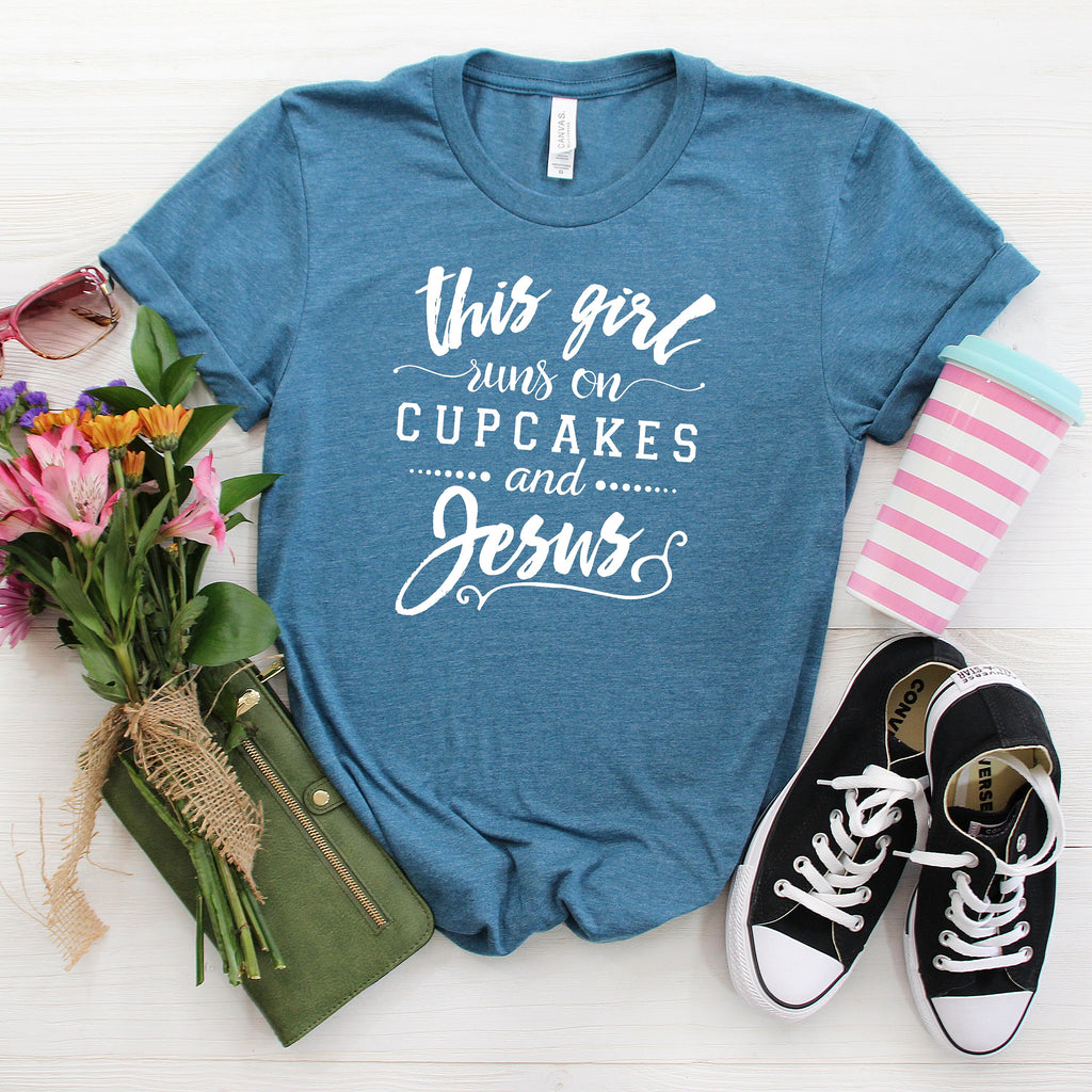 This Girl Runs on Cupcakes & Jesus Christian t-shirt