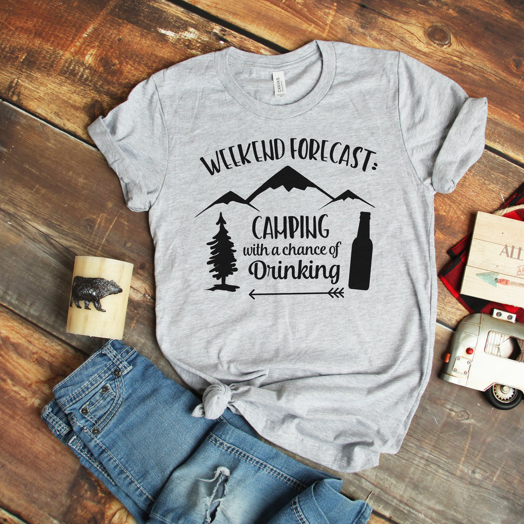 Camping Shirt Camp Beer Bottle Campfire T-shirt Weekend Forecast Camping with a Chance of Drinking