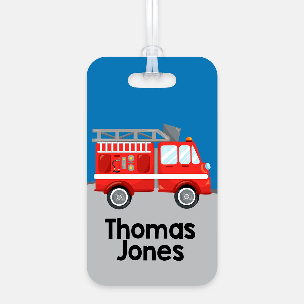 Fire Truck Boys Backpack Name Tag - Firetruck Back to School Bag Tag