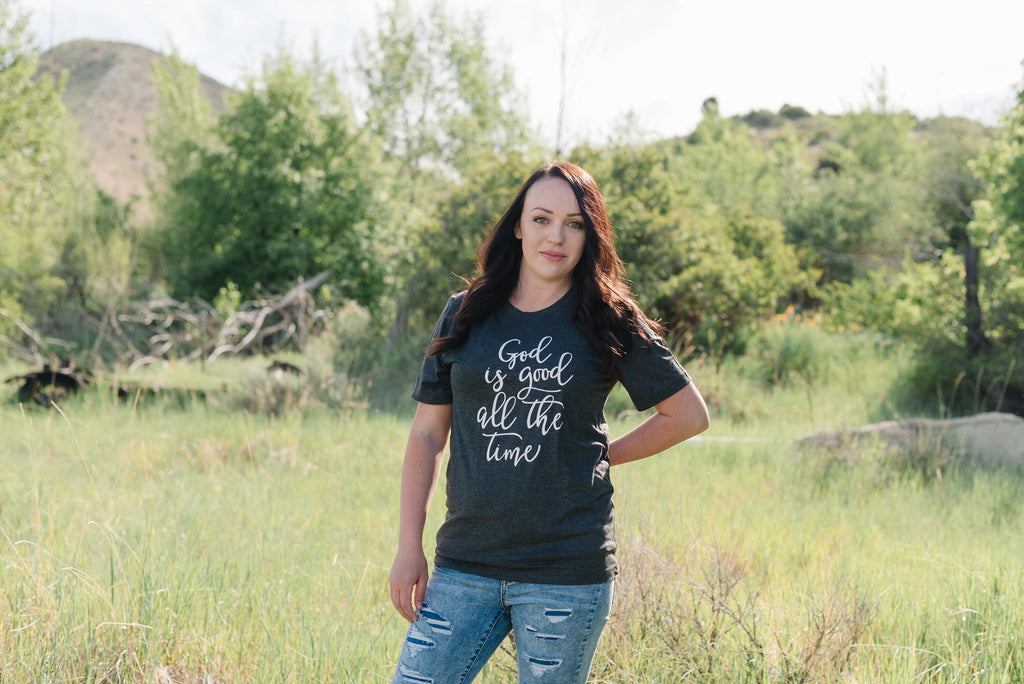 Christian Women's Tshirt - God is Good all the Time Gray Tee for Her
