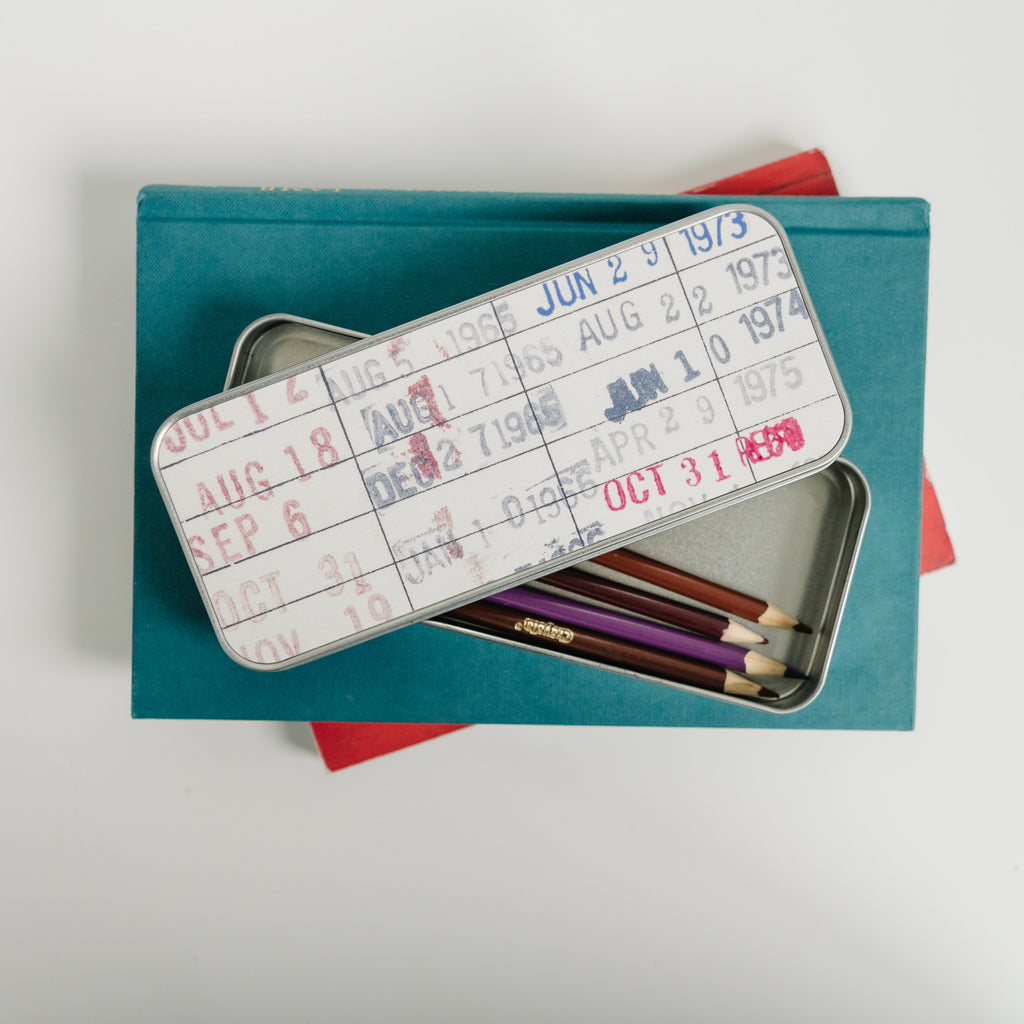 Vintage Library Checkout Card Pencil Tin - Reader Gift