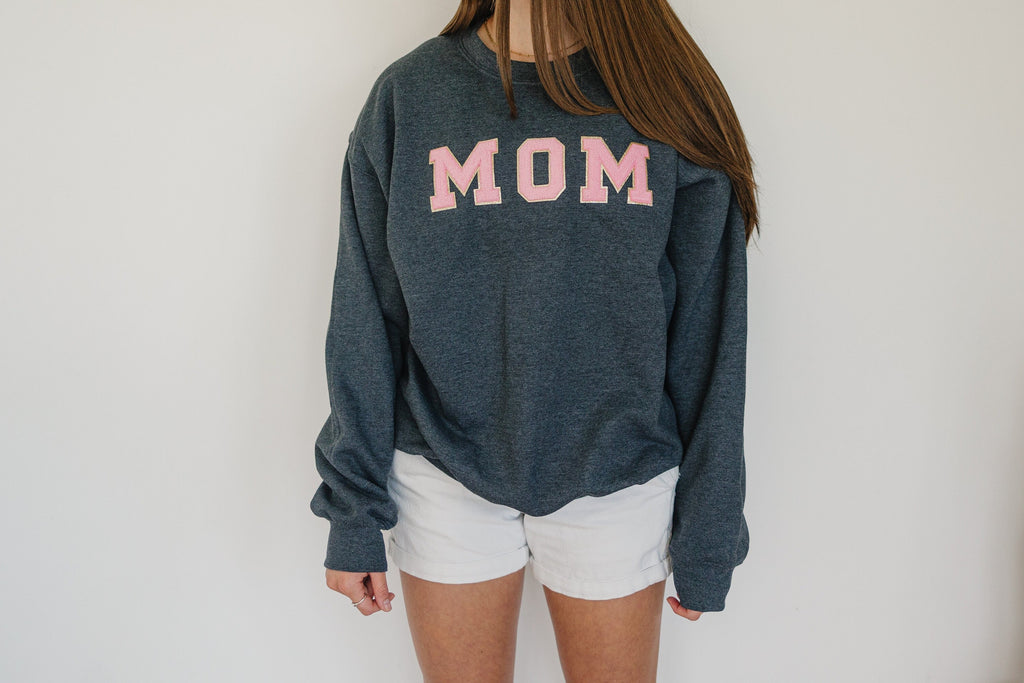 Birthday Gift For Mom | Glitter Patch Mama Sweatshirt | Personalized Chenille Patch Shirt | Varsity Letter Patch Sweatshirt