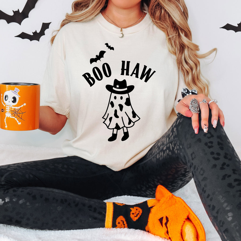 Boo Haw Cowgirl Retro Comfort Colors Tshirt, Cute Halloween Party Tee, Ghost Western Halloween Shirt, Funny Halloween Tee, Vintage Shirt