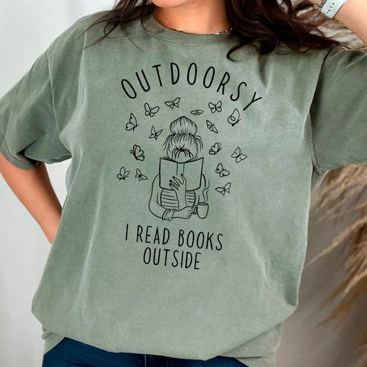 bookish gift for her, Outdoorsy I Read Books Outside Comfort Colors Shirt, book lover gift, Bookworm Retro Shirt Romance Reader Book Addict