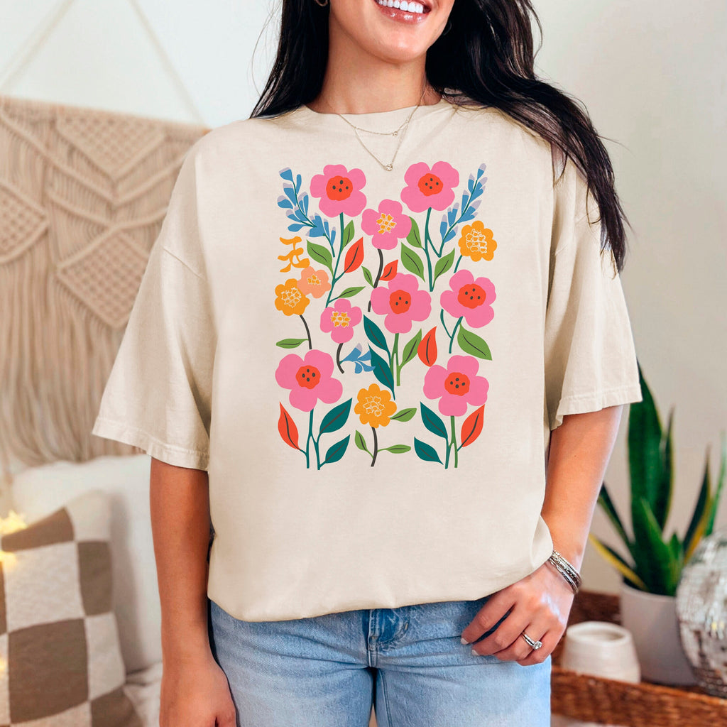 Botanical Print Comfort Colors Tshirt for Nature Lovers - Floral Bliss Gift for Her - flower shirt