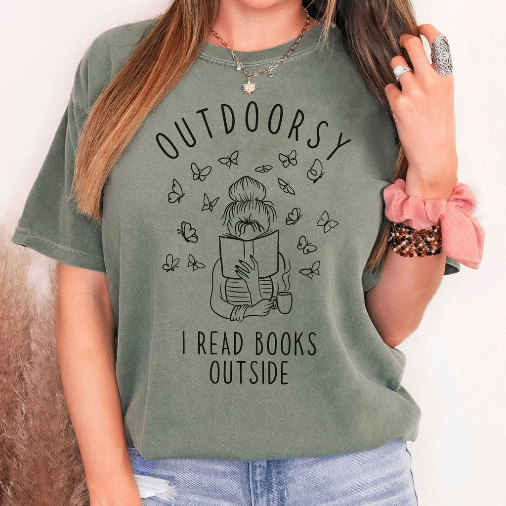 bookish gift for her, Outdoorsy I Read Books Outside Comfort Colors Shirt, book lover gift, Bookworm Retro Shirt Romance Reader Book Addict