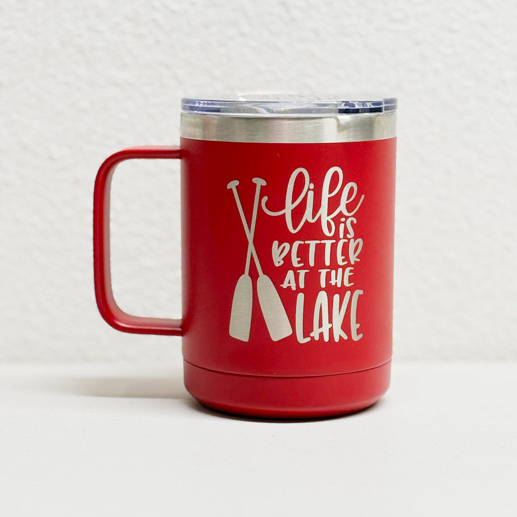 Insulated Coffee Mug Travel Mug, lake gift, lake house, lake home coffee cup, tumbler with lid handle