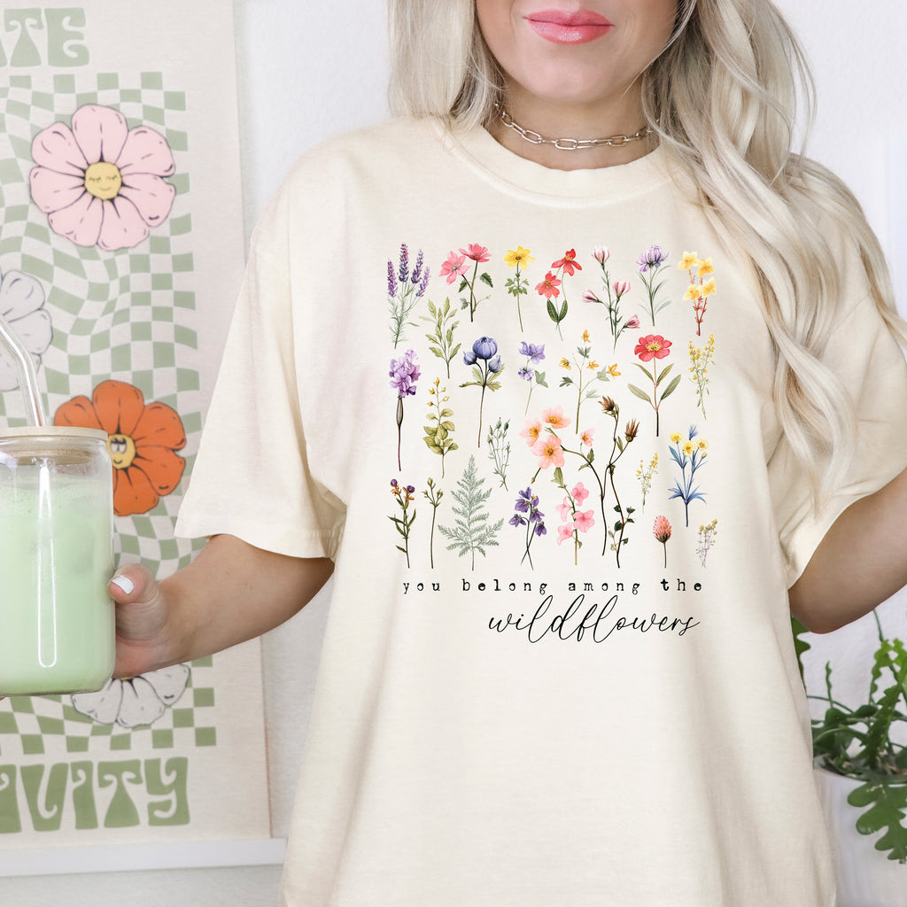 Comfort Colors Floral T-Shirt, Mother's Day Gift for Her, You Belong Among Wildflowers Spring Tee, Summer Botanical Graphic Shirt