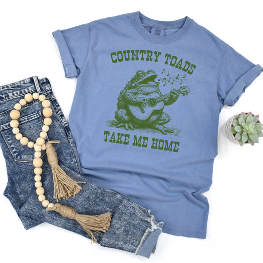 Country Toads Take Me Home Funny Frog Shirt Comfort Colors Graphic Tee Cottagecore Aesthetic Country Music Amphibian Toad Lover Gift