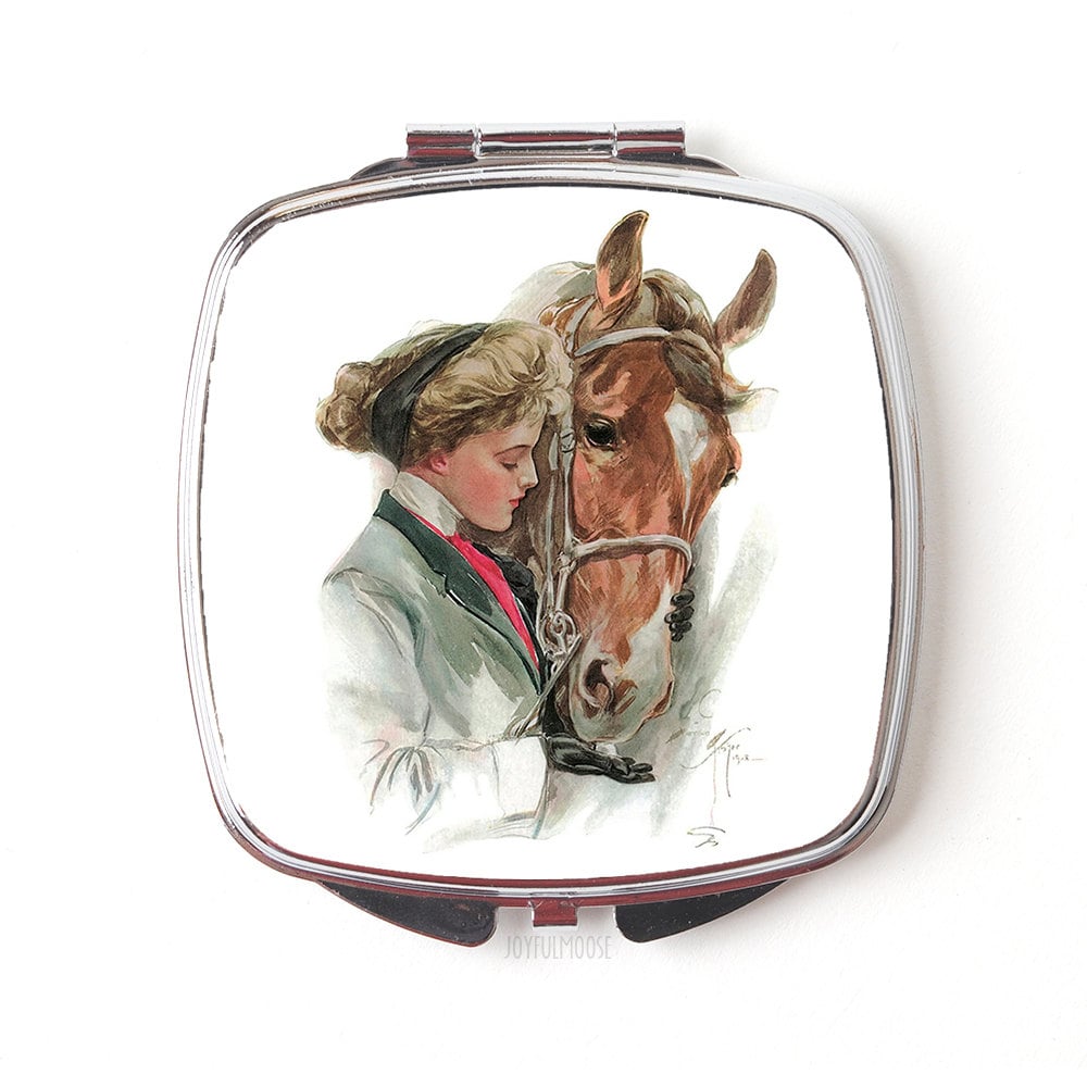 Horse Compact Mirror - Horse Gift - Vintage Horse Illustration - Equestrian Gift