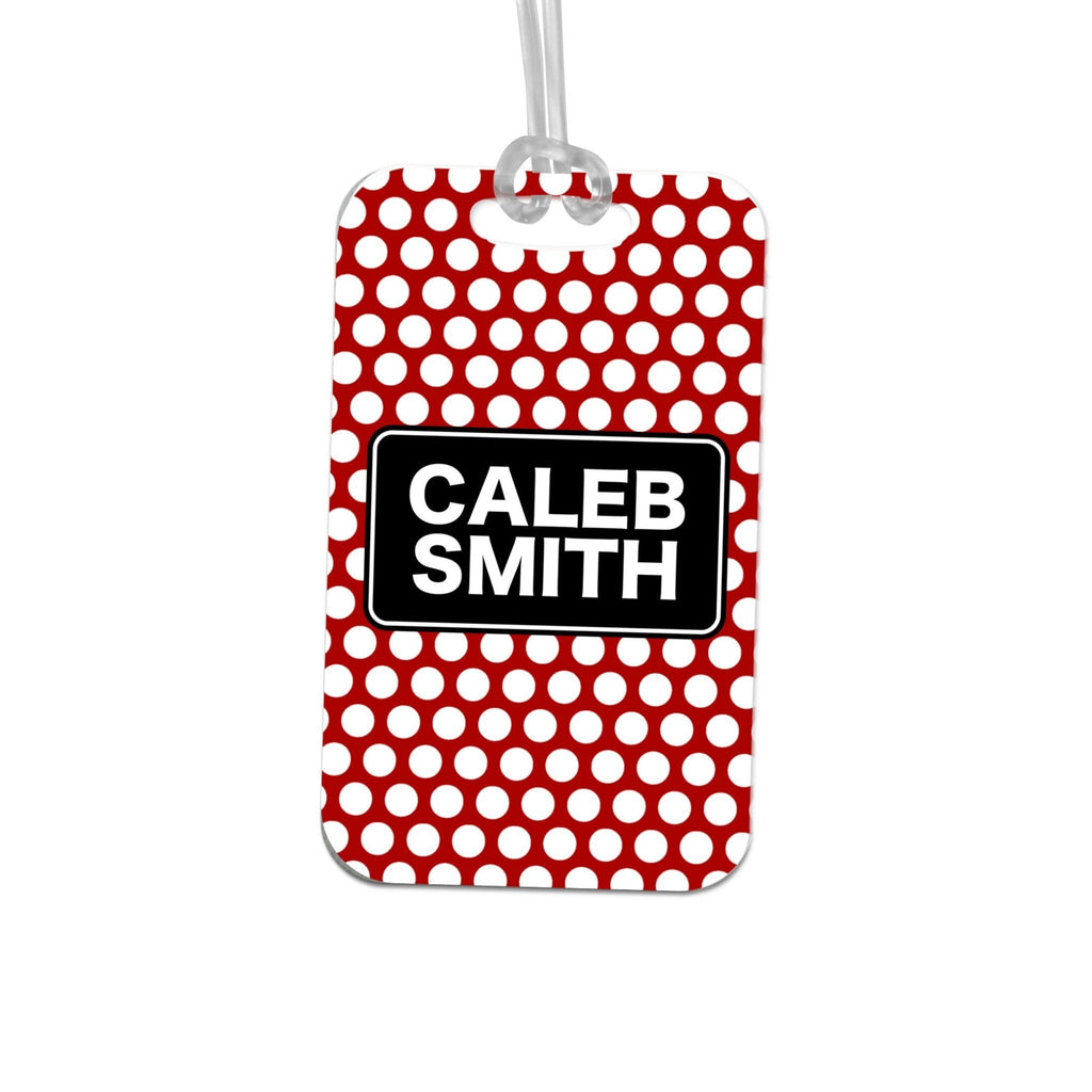 Custom Bag Tag - Backpack Name Tag - Personalized Back to School Red Navy Polka Dots