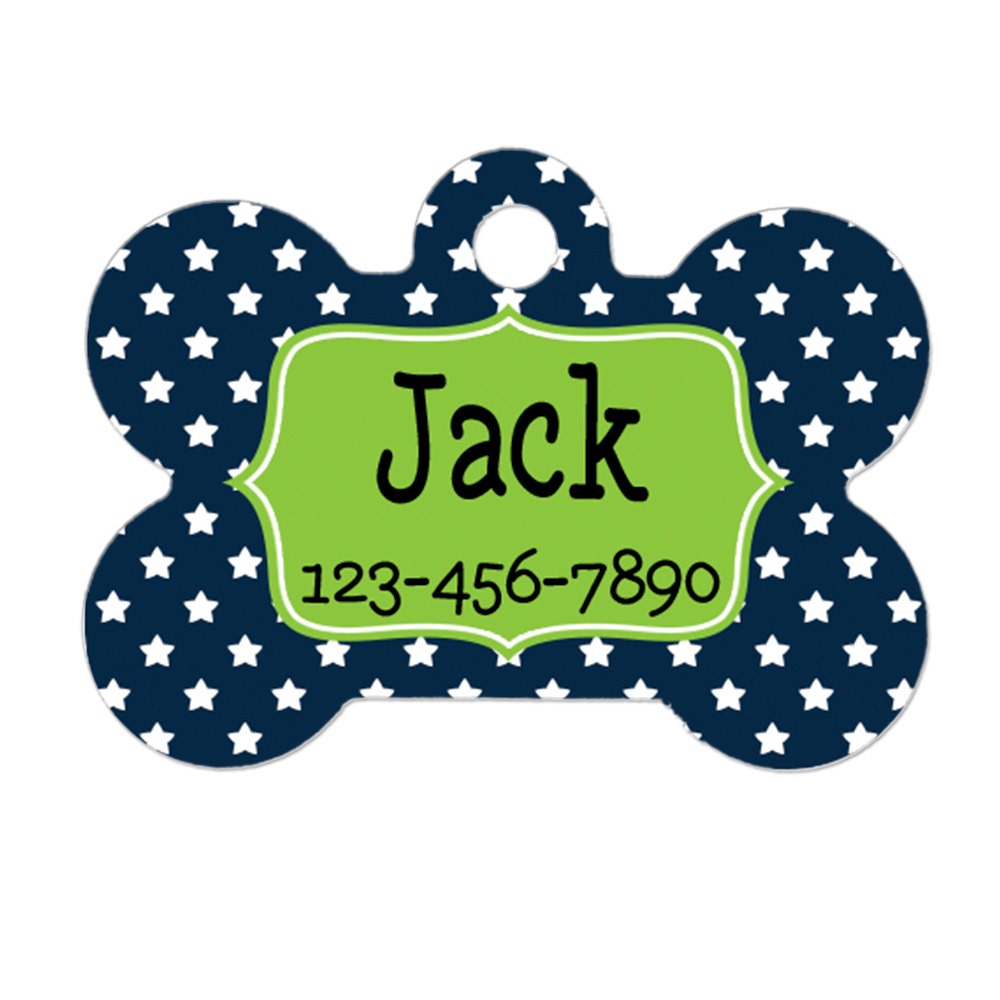 Pet Tag for Dogs  - Star Pet Tag - Custom Pet Tag - Dog Pet Tag - Navy Blue & Lime Green Personalized Pet Tag