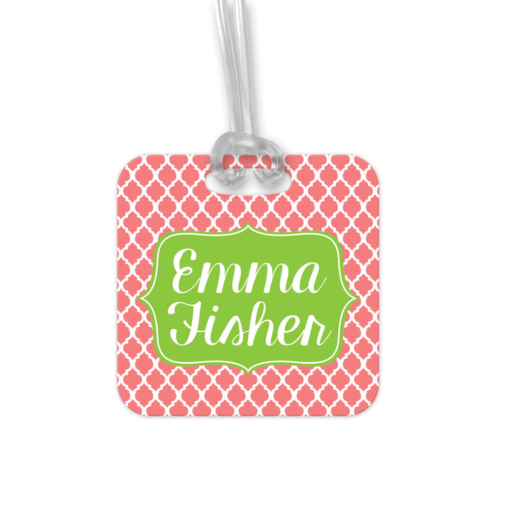 Personalized Bag Tag - Custom Backpack Name Tag - Coral Lime Back to School