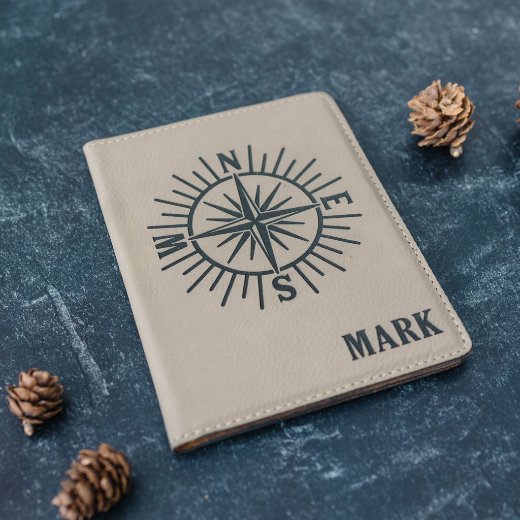Passport Holder Personalized Engraved Passport Cover, Faux Leather Compass Passport Case, Gift for Traveler, Gift for men
