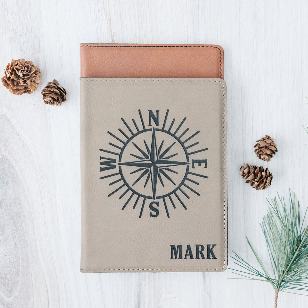 Passport Holder Personalized Engraved Passport Cover, Faux Leather Compass Passport Case, Gift for Traveler, Gift for men