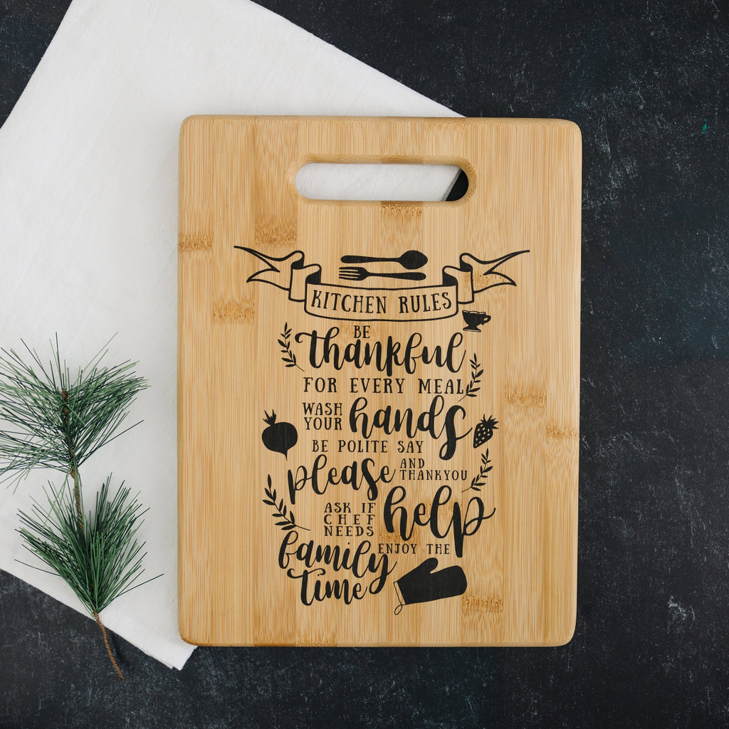 Kitchen Rules Cutting Board, gift for her, Personalized Kitchen Decor, Gift for cook, gift for mom, gift for wife
