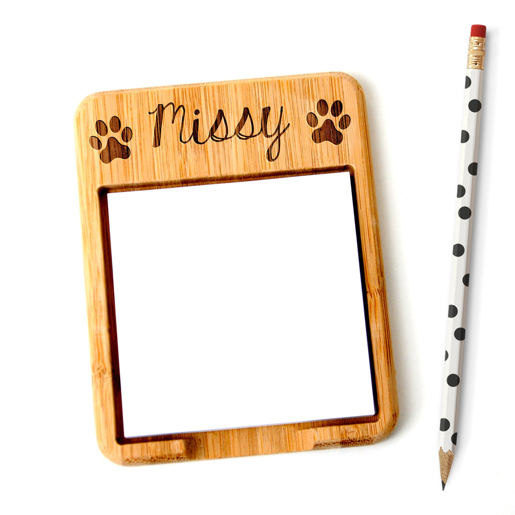 Personalized Bamboo Wood Sticky Note Holder with Paw Prints, Dog Lovers Gift, Cat Mom Gifts