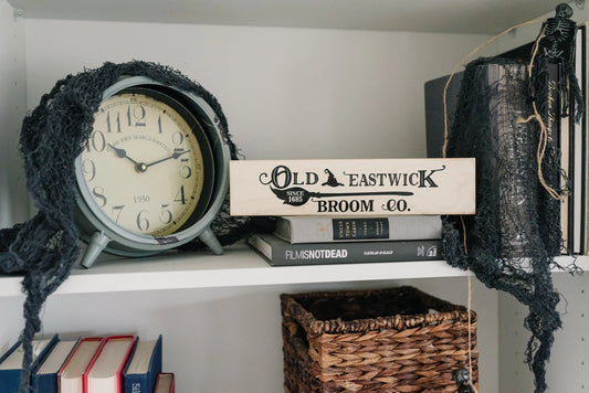 Old Eastwick Broom Co. Halloween Decor, wood block home decor, Fall decor wood sign