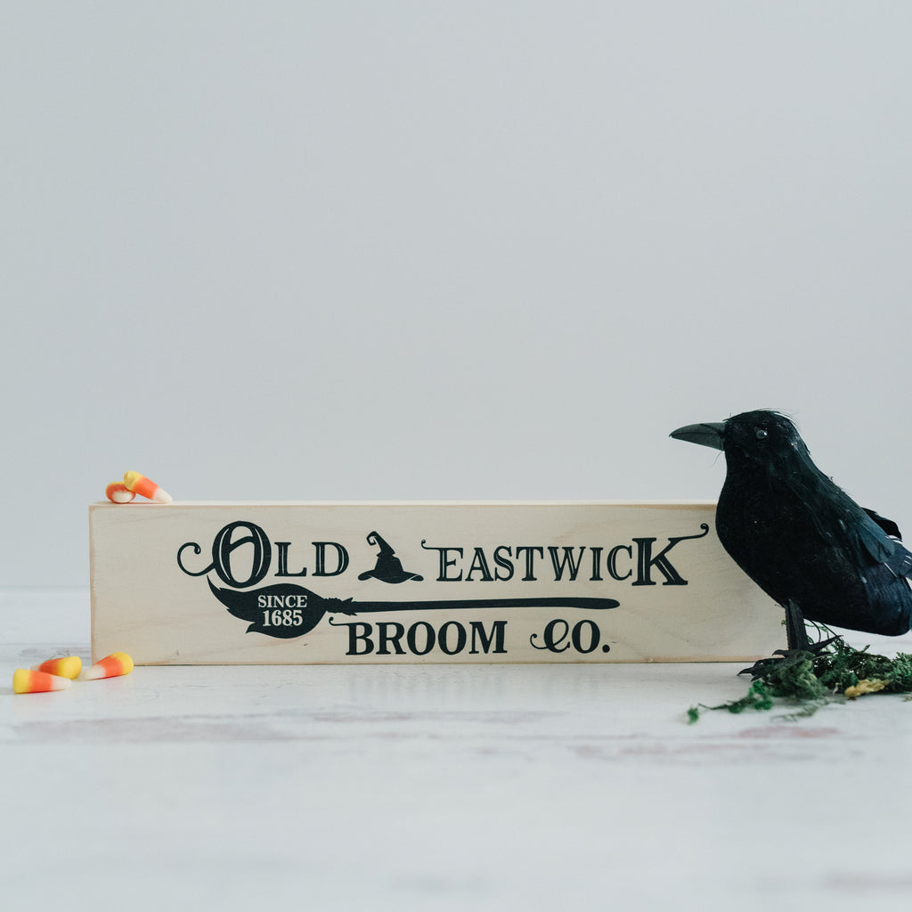 Old Eastwick Broom Co. Halloween Decor, wood block home decor, Fall decor wood sign