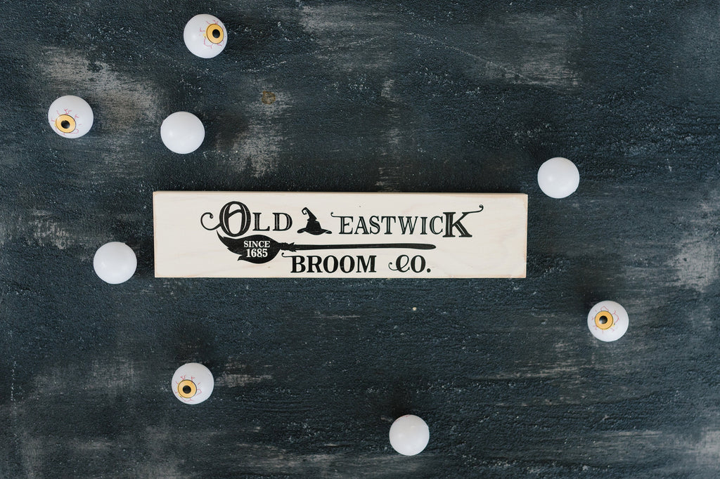 Old Eastwick Broom Co. Halloween Decor, wood block home decor, Fall decor wood sign