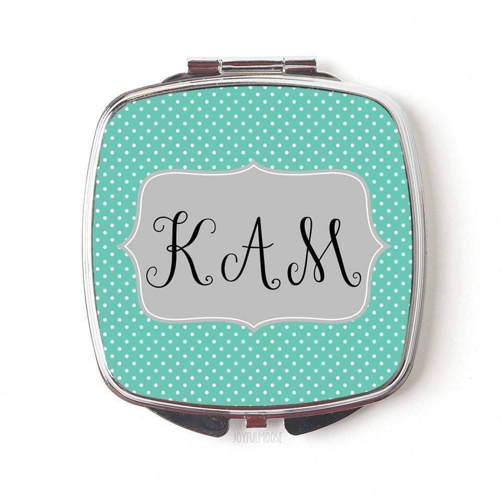 Monogram Compact Mirror - Monogram Gift for Her - Mint Gray Dots Personalized Compact mirror
